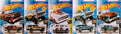 Hot Wheels Classic Hot Rod 5 Car Set Bundle Includes Classic 55 Nomad 64 Nova Wagon Gasser 56 Ford F 100