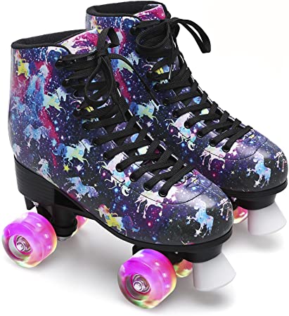 FEETCITY Roller Skates for Women Classic High-top Roller Skates Double-Row Roller Skates for Girls Unisex Light-Up Four-Wheel Roller Skates Indoor Outdoor