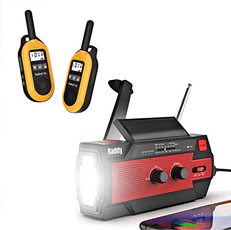 Raddy SW3 4000mAh NOAA/AM/FM Hand Crank Solar-Powered Emergency Radio   2Pack Radioddity FS-T2 FRS Walkie Talkies USB Rechargeable with VOX, NOAA