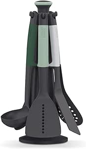 Joseph Joseph Elevate - Kitchen tools & gadgets Carousel 6-Piece Utensil Set with rotating stand, Ergonomic silicone handles, non stick head- Sage Green