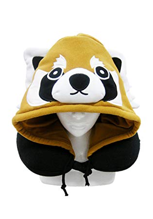 SAZAC Animal Neck Support Pillow - Soft, Cozy Travel Cushion with Adjustable Toggle - Attached Hood for Warmth and Privacy - Authentic Japanese Kawaii Design - Premium Quality (Red Panda)