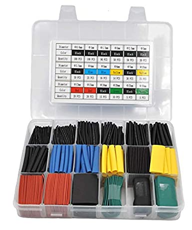 cutequeen 635 PCS 5 Colors 18 Sizes 2:1 Heat Shrink Tubing Electrical Shrink Wrap Insulation Tubes in Storage Box