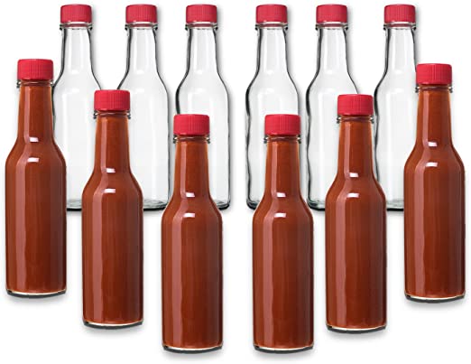 Premium Vials Bottles with Red Caps and Drip Dispensing Tops for Salsa, Pepper, Vinegar, Hot Sauce, Pepper Sauce 12 Pack