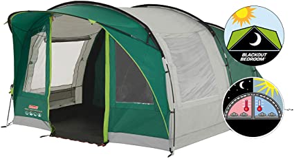 Coleman Rocky Mountain 5 Plus Family Tent, 5 Man Tent, Blocks up to 99 Percent of Daylight, 2 Bedroom Family Tent, 100 Percent Waterproof Camping Tent for 5 Person, Also Ideal to Camp in The Garden