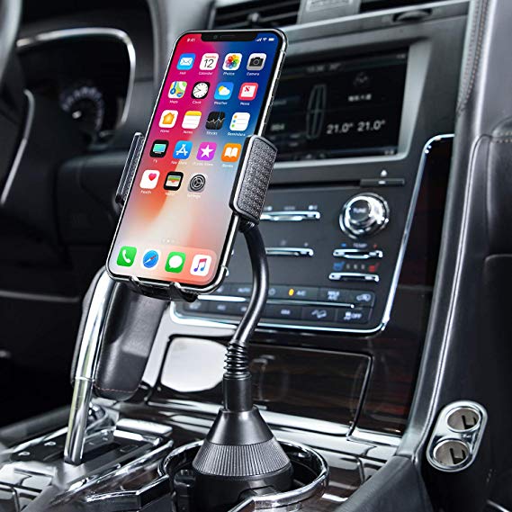 Amoner Cup Holder Phone Mount, Upgraded Universal Adjustable Gooseneck Cup Holder Cradle Car Mount Compatible with iPhone Xs/XS Max/X/8/7 Plus/Galaxy S10/S9/S8 and Smartphones up to 6.5 inches