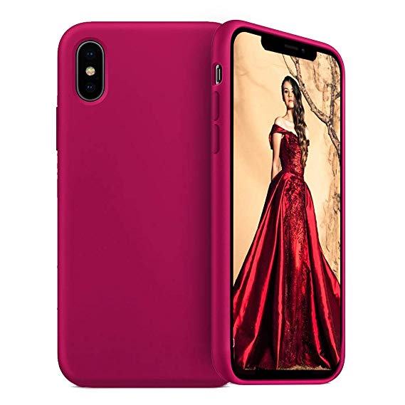 JAZ iPhone Xs Max Silicone Case Ultra Slim Liquid Silicone Gel Rubber Full Body Protection Shockproof Cover Case for iPhone Xs Max 6.5 inch (2018) - Wine Red