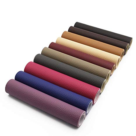 David accessories Solid Color PU Leather Fabric Plain Litchi Fabric Canvas Back 10 pcs 8" x 13" (20cm x 34cm) for Making Bags Craft DIY Sewing Assorted Colors (Dark Color)