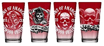 Sons of Anarchy Red Fade Set of 4 Drinking Pint Glasses
