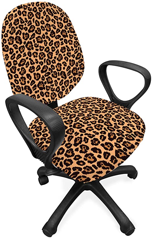 Ambesonne Leopard Print Office Chair Slipcover, Orange Hue Leopard Design Exotic Fauna Inspired Pattern Monochrome Print, Protective Stretch Decorative Fabric Cover, Standard Size, Orange Black