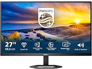 Philips 27E1N5500LA - Moniteur QHD 27 Pouces, VA, 1 ms, 75 Hz, Haut-parleurs, Réglable en Hauteur, Mode Faible luminosité, Smart Contrast (2560 x 1440, 300 CD/m², HDMI 1.4 / DP 1.2)