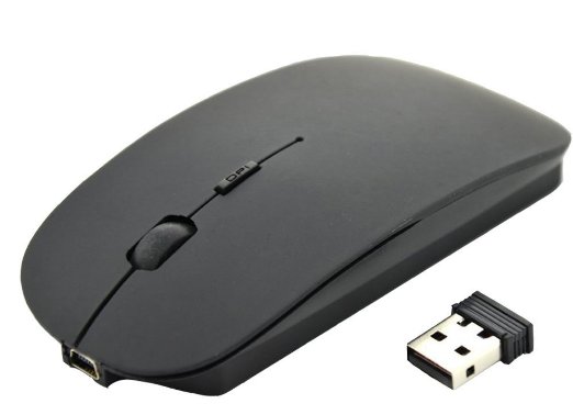 BestFire Ultra-thin Soundless Rechargeable 24GHz Wireless Optical Mouse Built-in 830mAh Battery with Free Mouse Pad for PC Computer Desktop Laptop Smart TV etc Black