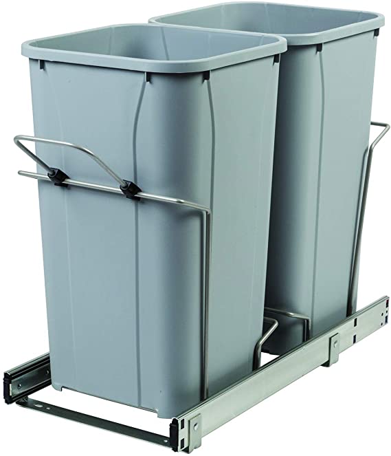 Knape & Vogt RS-BSC12-2-27-P 18.75 in. x 11 in. x 22 in. in Cabinet Soft-Close Pull Out Trash Can, Platinum
