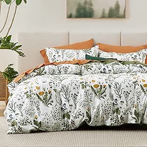 Bedsure Duvet Cover Full Size - 100% Cotton Reversible Floral Duvet Cover Set with Zipper, Soft & Breathable Green Bedding Set, 3 Pieces, 1 Duvet Cover 80"x90" and 2 Pillow Shams 20"x26"