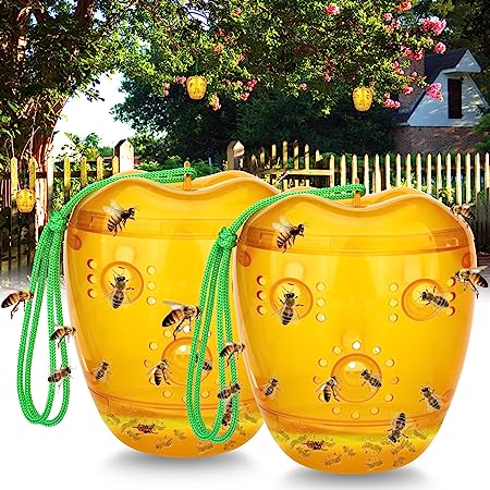 Wasp Traps Outdoor Hanging, Wasps Repellent Trap Bee Traps for Outside, Wasp Deterrent Killer Insect Catcher, Non-Toxic Reusable Hornet Traps Yellow Jacket Traps Outdoor Hanging (2 Pack, Orange)