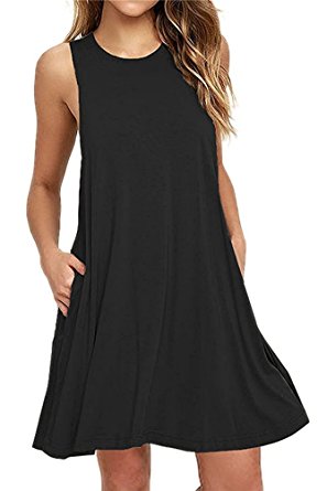 VOGRACE Women's Sleeveless Pockets Casual Swing T-shirt Dresses Tank Dress