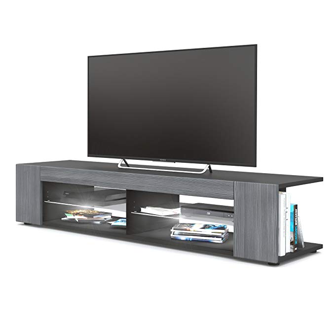 Vladon TV Unit Stand Movie, Carcass in Black matt/Front in Avola-Anthracite with LED lighting in White