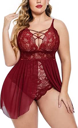 Avidlove Plus Size Babydoll Womens Snap Crotch Lingerie V Neck Lace Nighty Sleepwear L-5XL