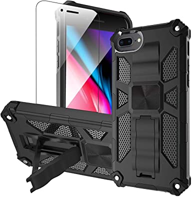 for iPhone 8 Plus Case DMDMBATH Case for iPhone 7 Plus Case 5.5 inch with Heavy Duty Dual Layer Silicone TPU Hard Shell Military Grade Full-Body Rugged Case with Magnetic Car Built-in Kickstand (Black)