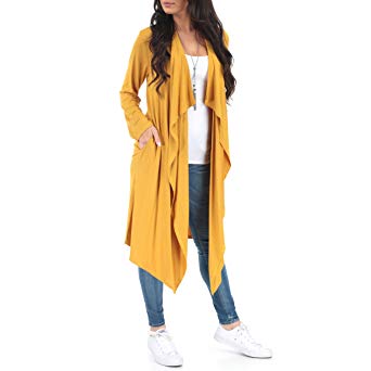 Women’s Knee Length Draped Cardigan with Pockets in Regular and Plus Sizes