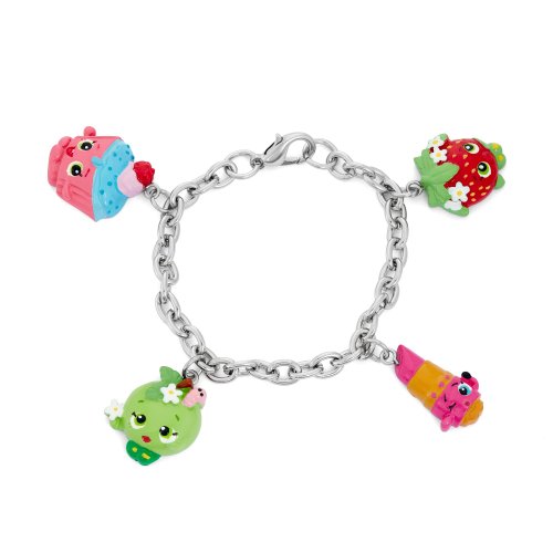 Shopkins Painted Character Charm Bracelet Cupcake Chic, Apple Blossom, Strawberry Kiss, Lippy Lips