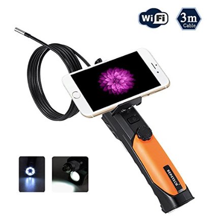 WiFi Borescope, Depstech® WiFi Handheld Endoscope Camera Rigid Wire Waterproof 8.5mm Diameter Inspection Camera with 2.0 Megapixels CMOS Camera for iPhone, iPad, Android Tablets and Smartphones--9.84 ft (3M)