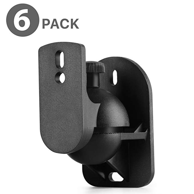 TNP Universal Satellite Speaker Wall Mount Bracket Ceiling Mount Clamp with Adjustable Swivel and Tilt Angle Rotation for Surround Sound System Satellite Speakers - 6 Pack, Black