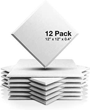 Fstop Labs 0.4" X 12" X 12" Acoustic Foam Panels, Sound Absorbing Panel, Beveled Edge Tiles Soundproof Foam Insulation, Soundproof Wall Panels (12 Pack, White)