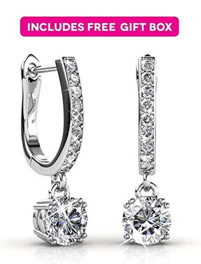 Jade Marie ASTONISHING Silver Dangle Brilliant Round Crystal Earrings, 18k White Gold Plated Horseshoe Dangle Earrings with Swarovski Crystals, Beautiful Dangle 1ct Earrings, Bridesmaid Jewelry