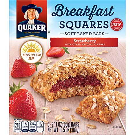 Quaker Breakfast Squares, Soft Baked Bars, Strawberry, 5 Count