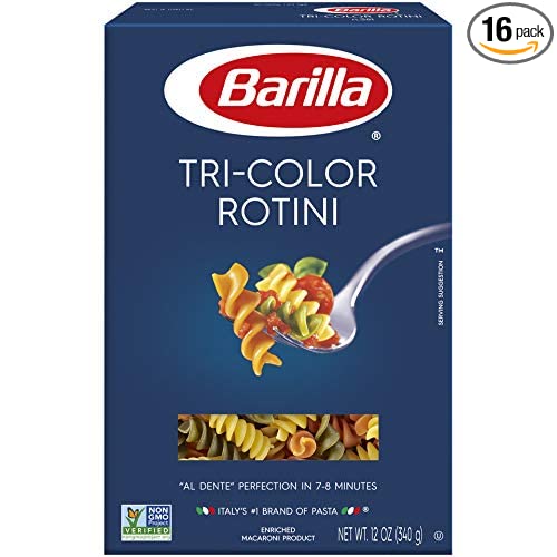 Barilla Tri-Color Pasta, Rotini, 12 Ounce (Pack of 16)