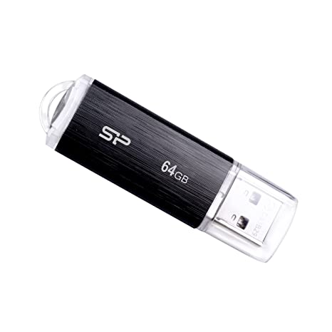 Silicon Power 64GB USB 3.0 Pen Drive with Black Hairline Finish and Strap Hole, USB 3.2 Gen 1 Pendrive Memory Card Flash Drive, Blaze B02 Series