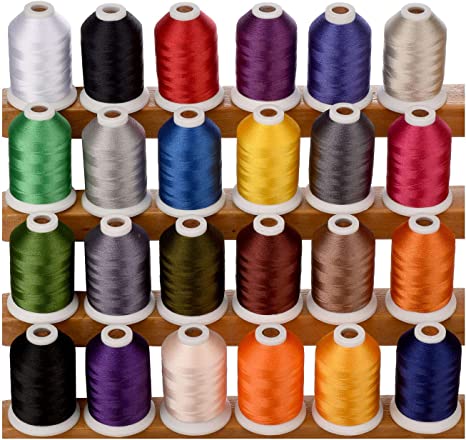 Simthread 1100 Yards 1000m miniking Spool 24 Assorted Colors Trilobal Polyester Embroidery Machine Thread for Special Designs on Most Home Embroidery Sewing Machines