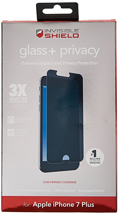 ZAGG InvisibleShield Glass  Privacy Screen Protector for Apple iPhone 8 Plus, iPhone 7 Plus, iPhone 6s Plus, iPhone 6 Plus – 3X Impact Protection
