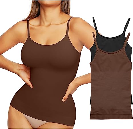 FeelinGirl Shapewear Tank Tops for Women Tummy Control Camisoles Seamless Compression Cami Shaper Pack of 2