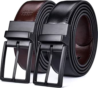 beltox fine Men's Dress Belt Leather Reversible 1.25" Wide Rotated Buckle Gift Box