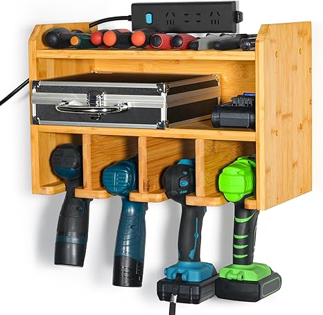 XCSOURCE Power Tool Storage Organizer Drill Charging Station Drill Holder Wall Mounted Power Drill Storage Rack Screwdriver Cordless Drill Organizer - 4 Slots