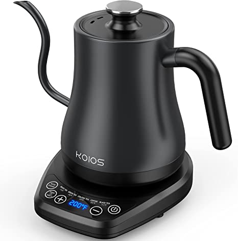 Electric Gooseneck Kettle Temperature Control & 5 Variable Presets, Pour-Over Tea Kettle for Coffee Brewing, Stainless Steel Inner, 1200W Rapid Heating, Temp Holding, 0.8L, Matte Black