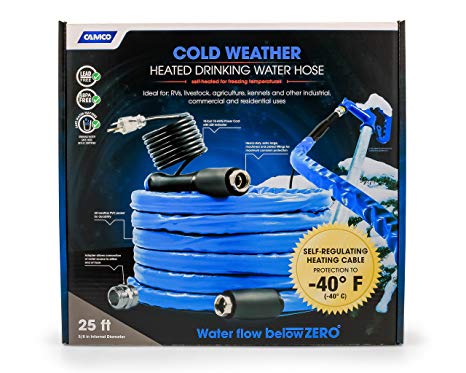 Camco 25ft Cold Weather Heated Drinking Water Hose Can Withstand Temperatures Down to -40°F/C- Lead BPA Free, Reinforced Maximum Kink Resistance 5/8" Inner Diameter (22923)