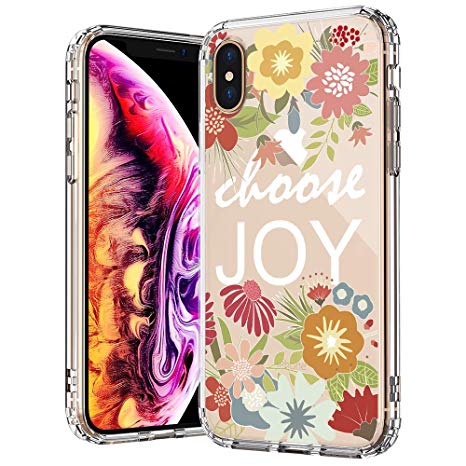 MOSNOVO Quotes iPhone Xs MAX Case, Floral Flower Choose Joy Quote Printed Clear Design Transparent Plastic Back Case with TPU Bumper Protective Case Cover for iPhone Xs MAX