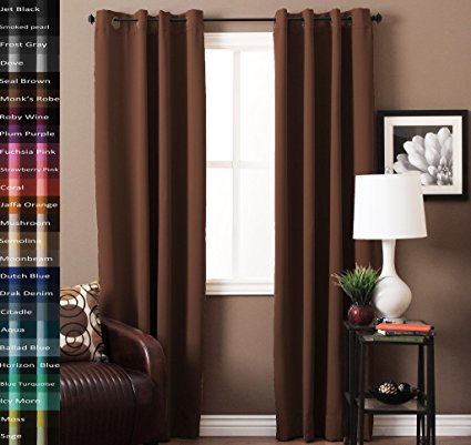 Turquoize Single Solid Panel Blackout Drape, Curtains for living room, Grommet/Eyelet Top, Nursery & Infant Care Curtain 84"Wx96"L- Saddle Brown