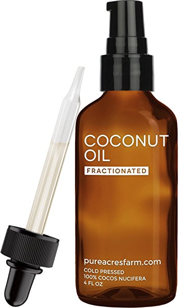 Fractionated Coconut Oil (Liquid) - 4oz - WITH DROPPER AND PUMP   FREE Recipe eBook! - Use with Essential Oils and Aromatherapy as a Carrier and Base oil (4oz)