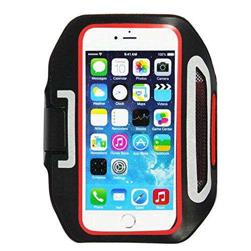 Iphone 6 Plus, 6S Plus 5.5" Sports Armband for Running + Fitness Workouts, with Card & Key Holder, Slim & comfortable, Water Resistant, Adjustable, 100% Touch Sensitivity By Foxx Electronics (Red)