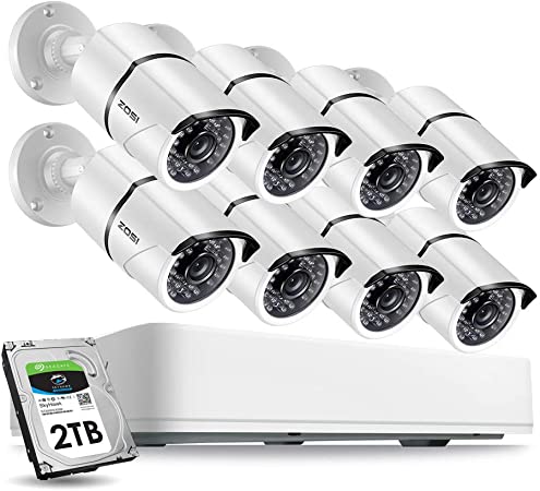 ZOSI 8CH 2K  (5MP) Super HD Security Cameras System,H.265  8-Channel 2K (5MP) CCTV DVR Recorder with 2TB Hard Drive,8pcs 2K  (5MP) Wired Indoor Outdoor CCTV Cameras with 100ft Long Night Vision