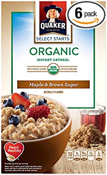 Quaker Instant Organic Oatmeal Maple & Brown Sugar Breakfast Cereal, 8 Packets Per Box (Pack of 6 Boxes)