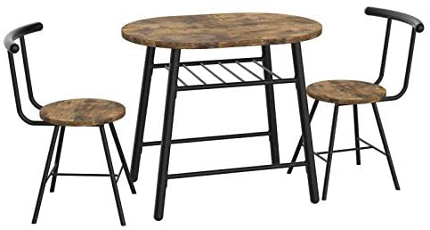 IRONCK 3 Piece Dining Set Table and 2 Chairs, Small Kitchen Table Set, Bistro Table Set, Pub Breakfast Table for Apartment and Kitchen, Space Saving, Widely Usage, Industrial Style