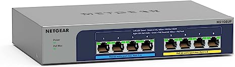 NETGEAR 8-Port Ultra60 PoE Multi-Gigabit Ethernet Unmanaged Network Switch (MS108UP) - with 4 x PoE   and 4 x PoE  @ 230W, Desktop or Wall Mount, and Limited Lifetime Protection