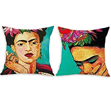 Multiart Set of 2,Decorative Throw Pillow Covers for Couch,Sofa,Bed,Oil Painting Frida Kahlo Artistic Self-Portrait Throw Pillow Case,Cushion Cover 18x18inch,Linen/Cotton