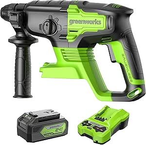 Greenworks 24V Brushless SDS 2J Rotary Hammer with 24V Battery Charger and 4Ah USB Battery