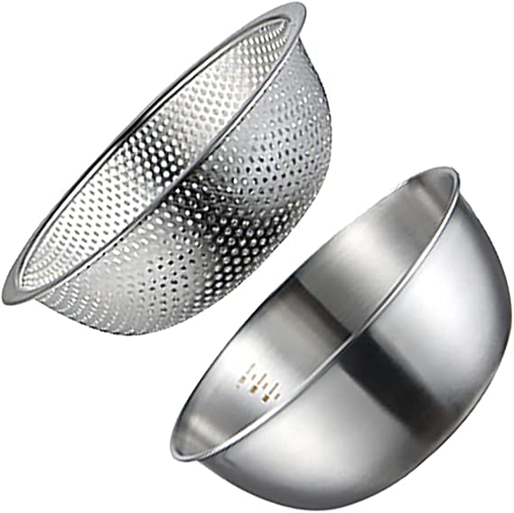 DOITOOL Strainers and Colanders Stainless Steel Colander with Bowl Set Salad Maker Bowl and Fruit Washing Drainers Basket Basins for Vegetables Fruits Cheese ,Dishwasher Safe