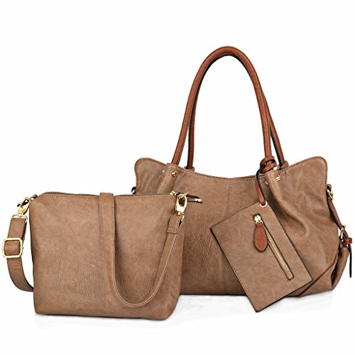UTO Women Handbag Set 3 Pieces Bag PU Leather Tote Small Shoulder Purse Bags Wallet Strap